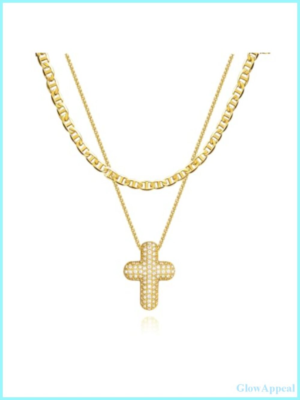 14k Gold Plated Bubble Cross Necklace Set Dainty Layered Necklaces